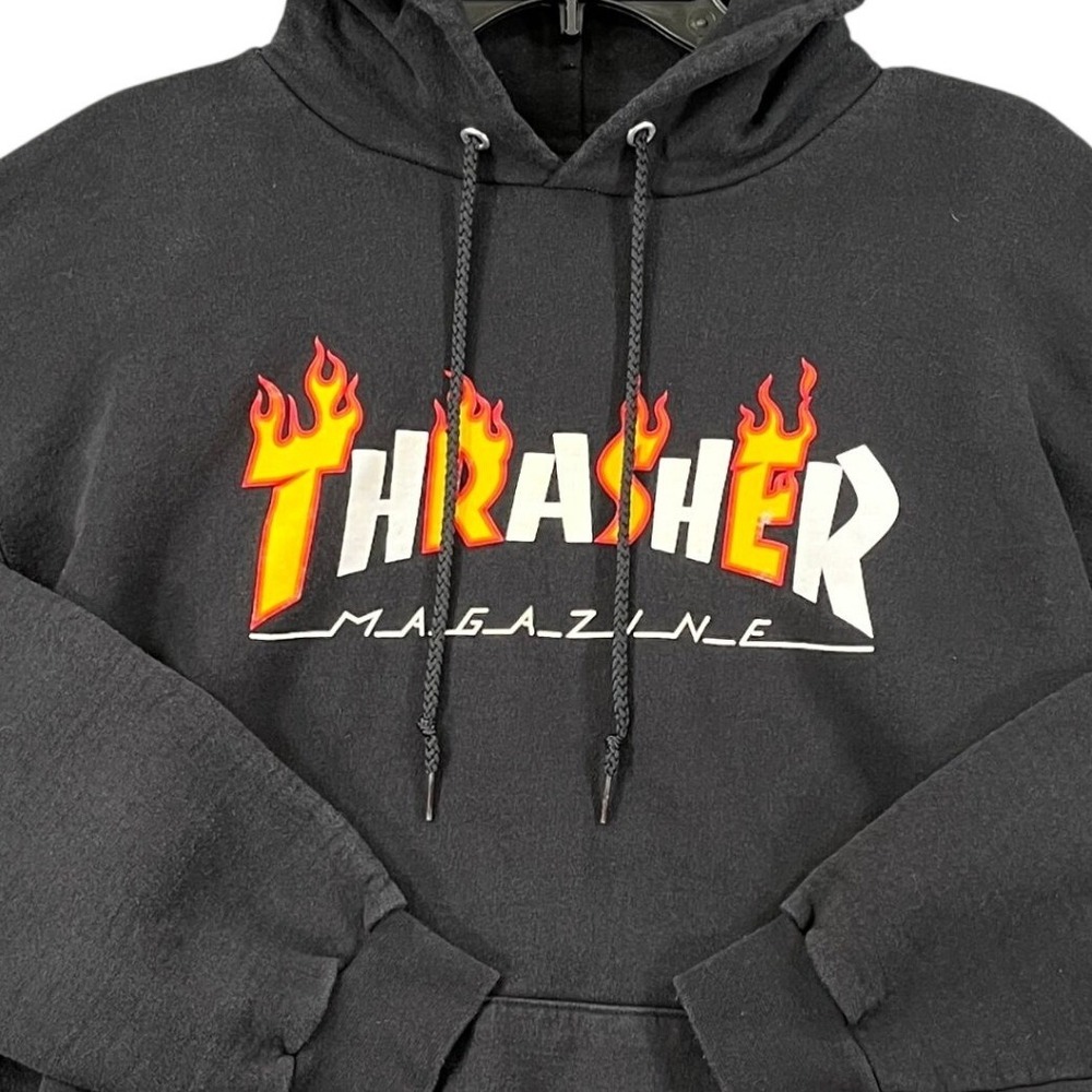 Thrasher Magazine Hoodie Mens M Flame Logo Black Pullover Skateboard Streetwear